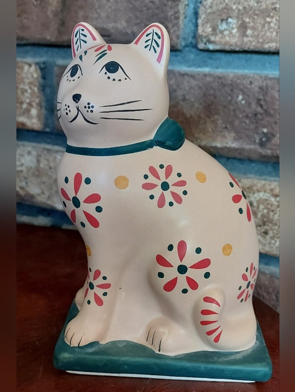 Painted Ceramic Cat Figurine 6" High Matte Finish Rustic